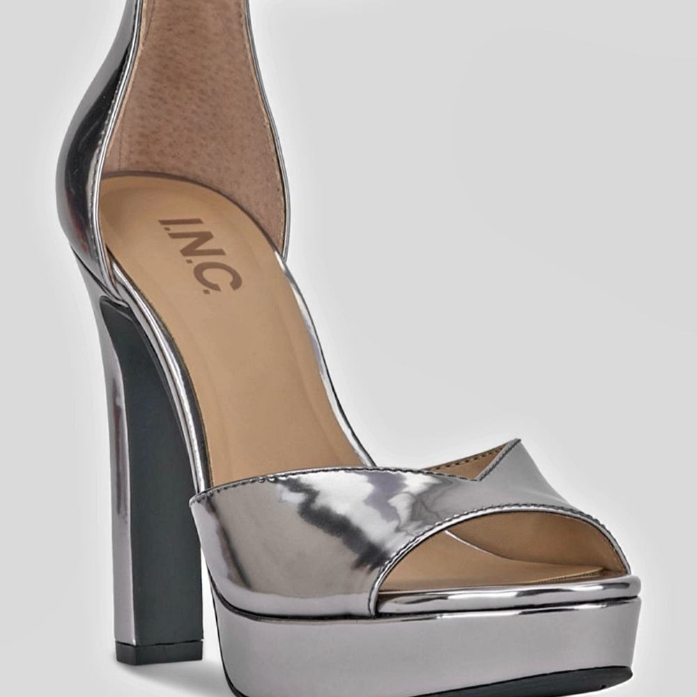 INC International Concepts Silver Platform Peep-Toe High Heels